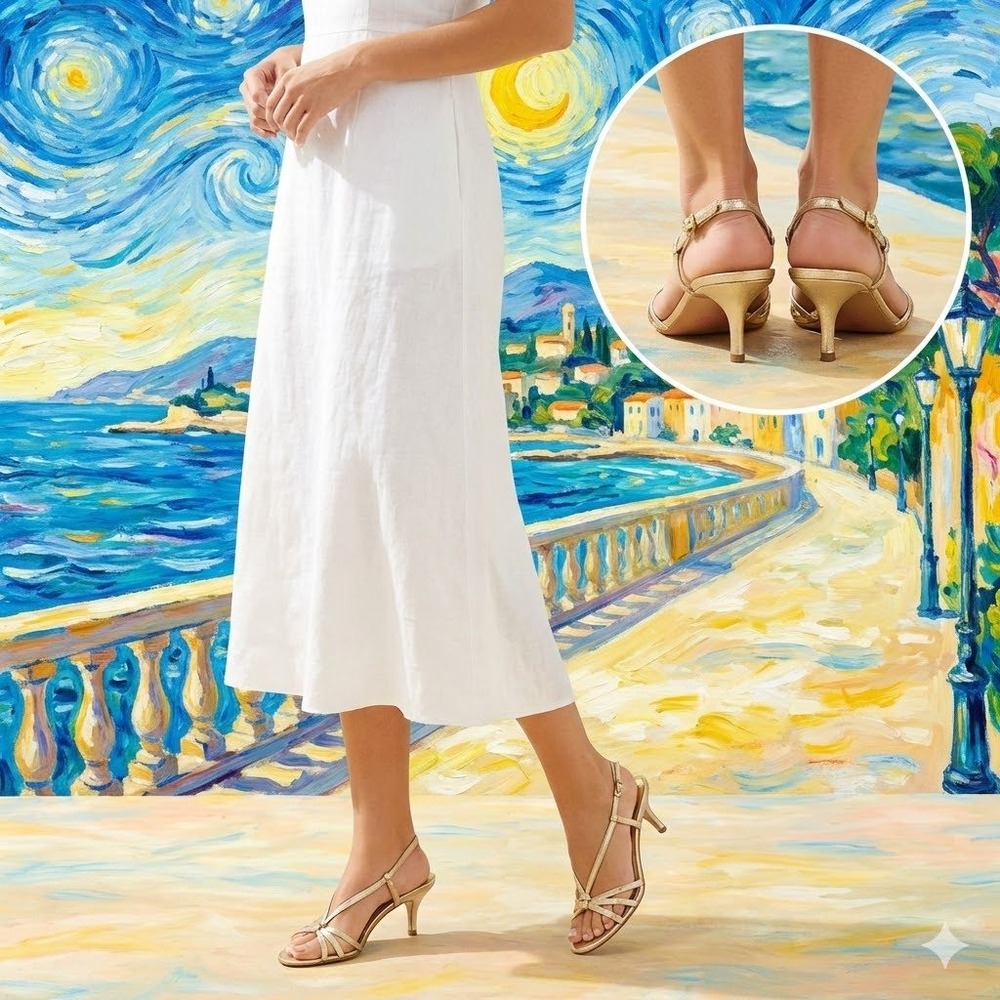 Lilly Pulitzer Gold Strappy Kitten Heel Sandals